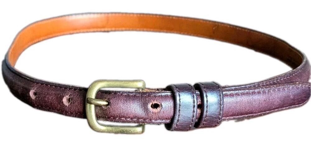 Vtg Coach 2805 Burgundy Leather Skinny Belt Brass Buckle Women's Size 28 USA